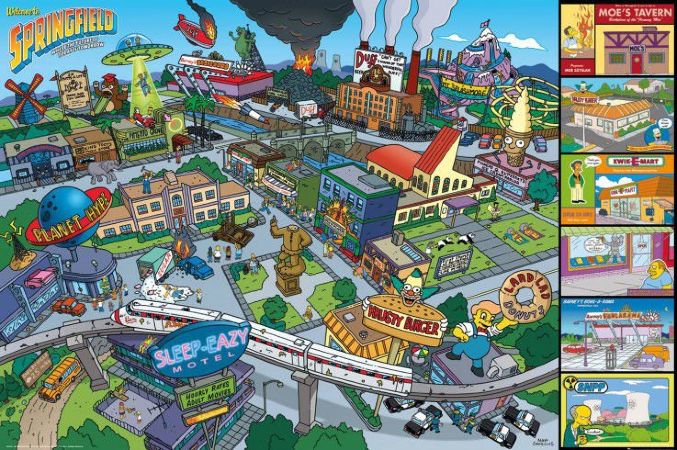Постер лицензионный The Simpsons Locations (90х60 см)